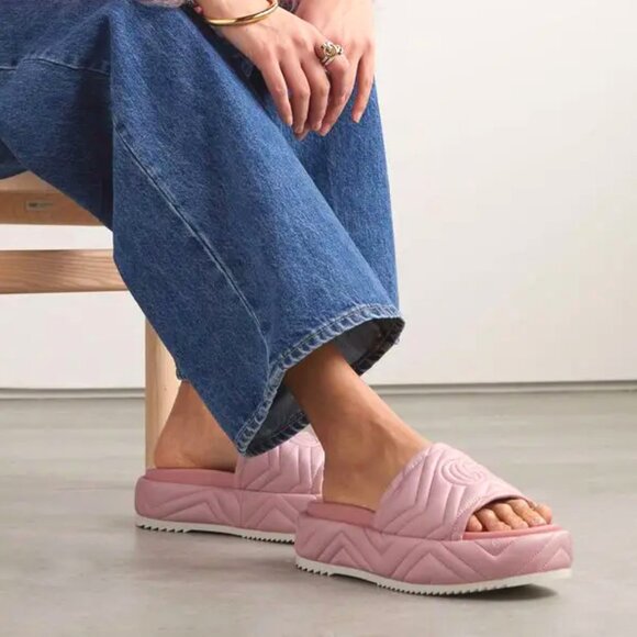 NEW GUCCI Angelina Quilted GG Logo Pink Nylon Platform Sandals EU 39 US 9 - Picture 5 of 11